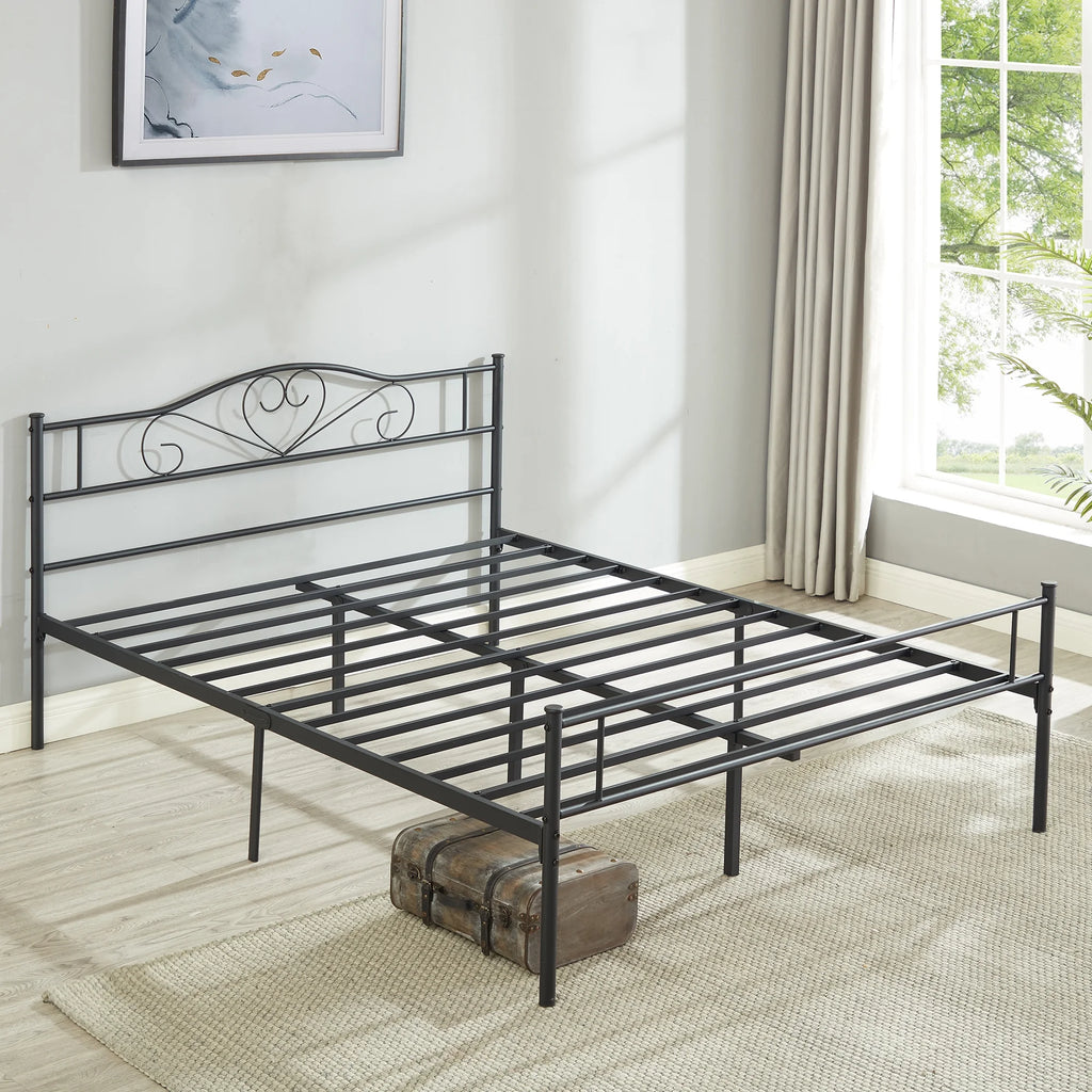 Queen Size Black Metal Platform Bed Frame with Headboard C1084