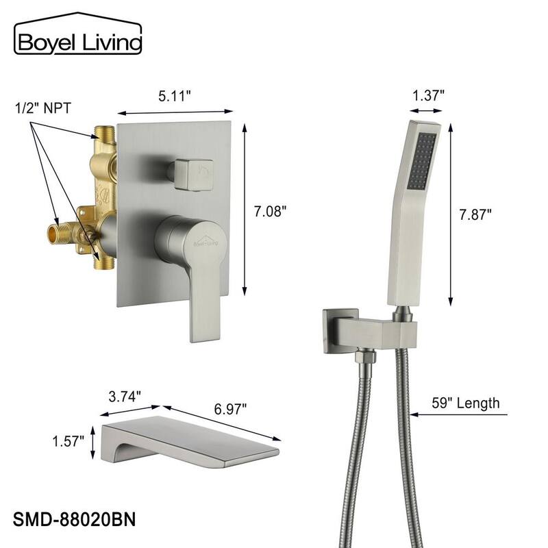 Wall Mount Roman Tub Faucet with Hand Shower Brushed Nickel C719068