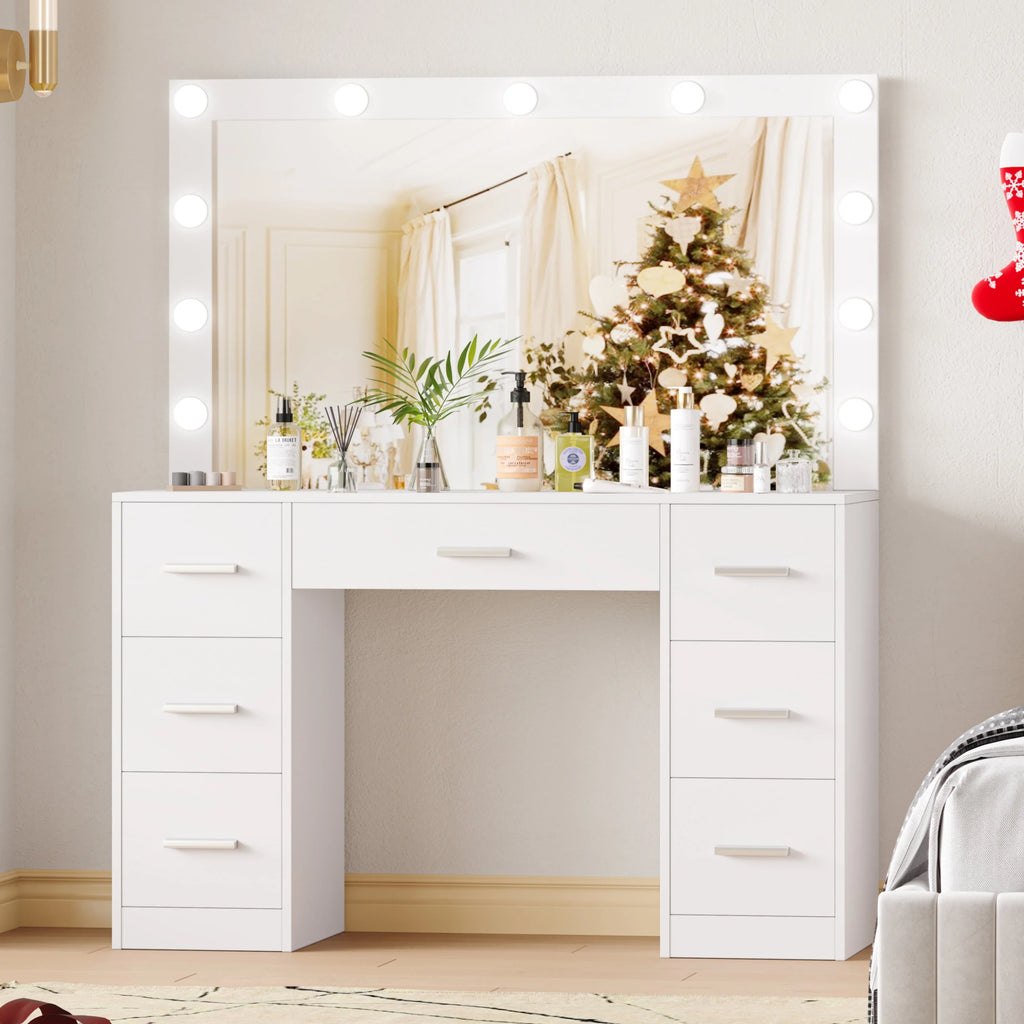 White Makeup Vanity Table with Mirror and 7 Drawer R4166
