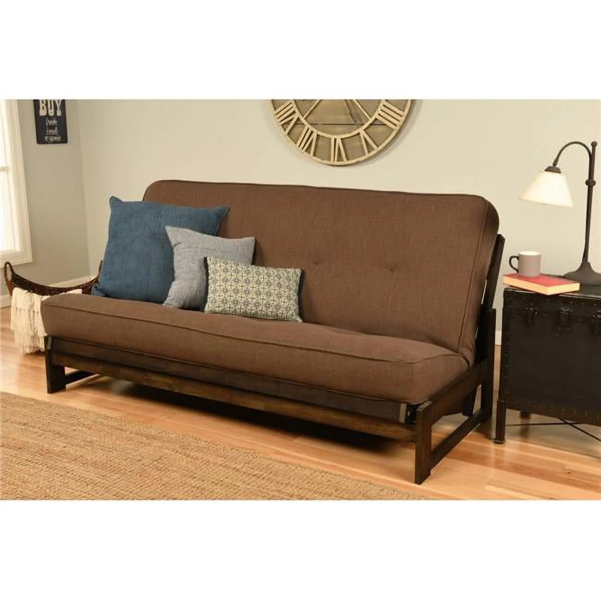 Mocha Full Size Futon Frame with Linen Cocoa Mattress X6575