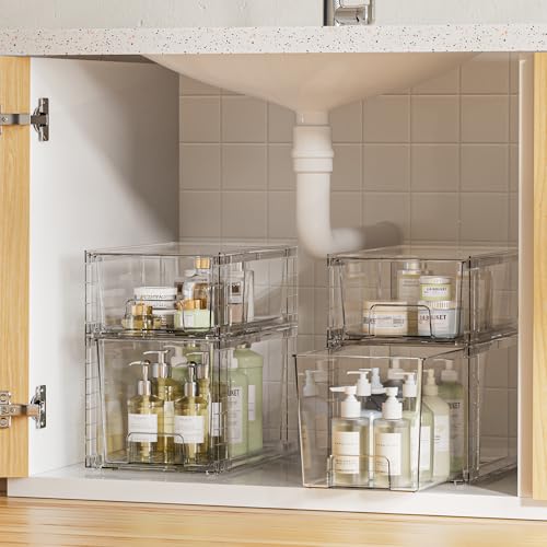 4 Pack Clear Stackable Plastic Storage Drawers X9093