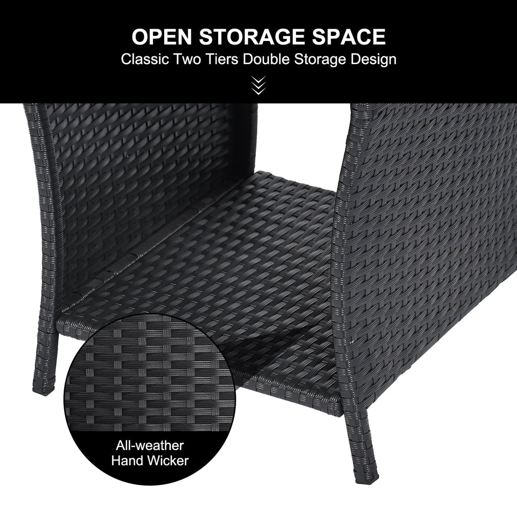 Black Wicker Rattan Outdoor Side Table with Storage Q63646