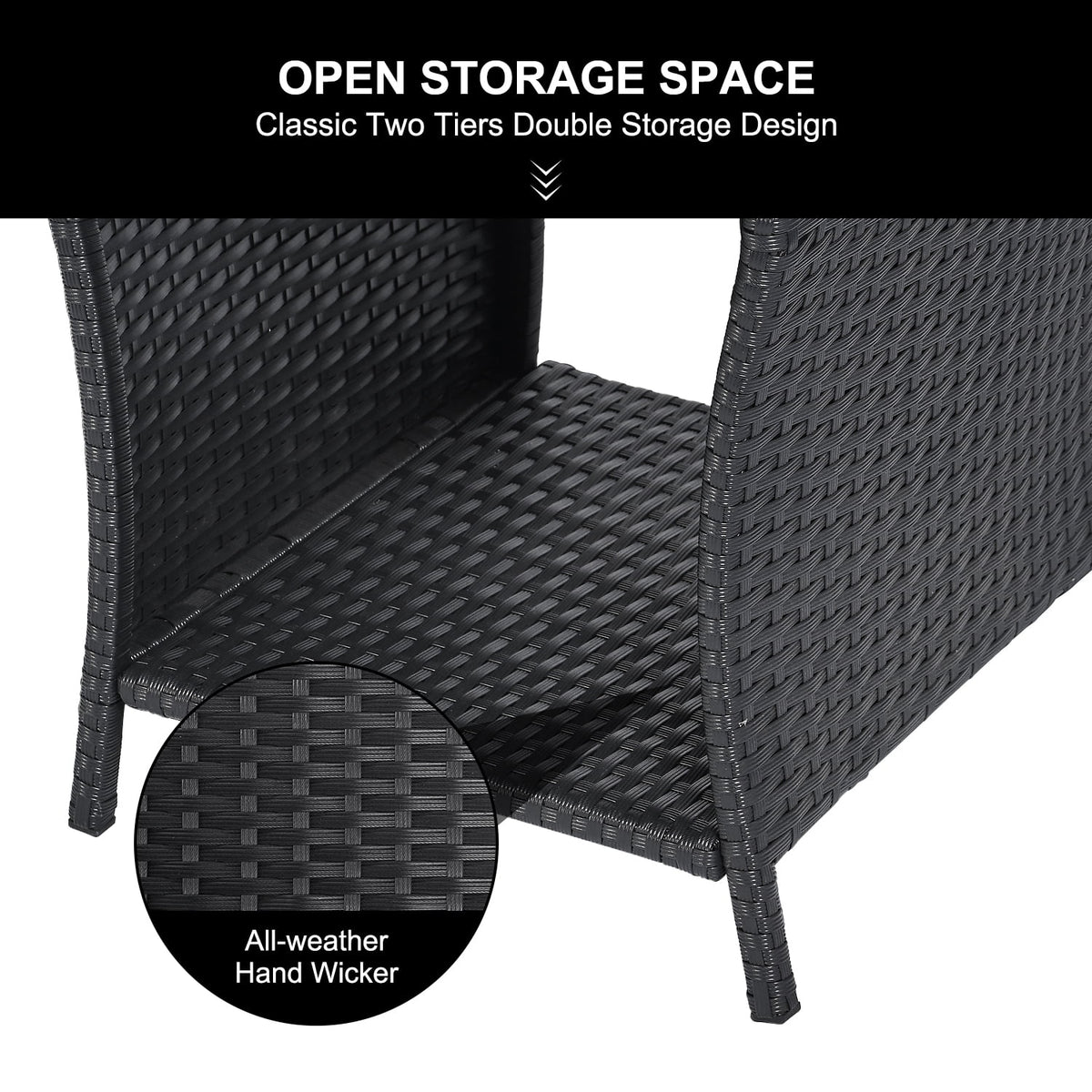 Black Wicker Rattan Outdoor Side Table with Storage Q63646