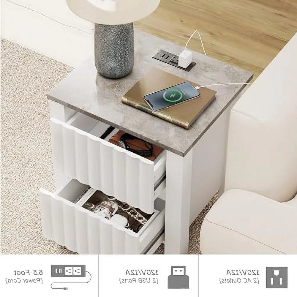 White 2 Drawer End Table with Charging Station W33813
