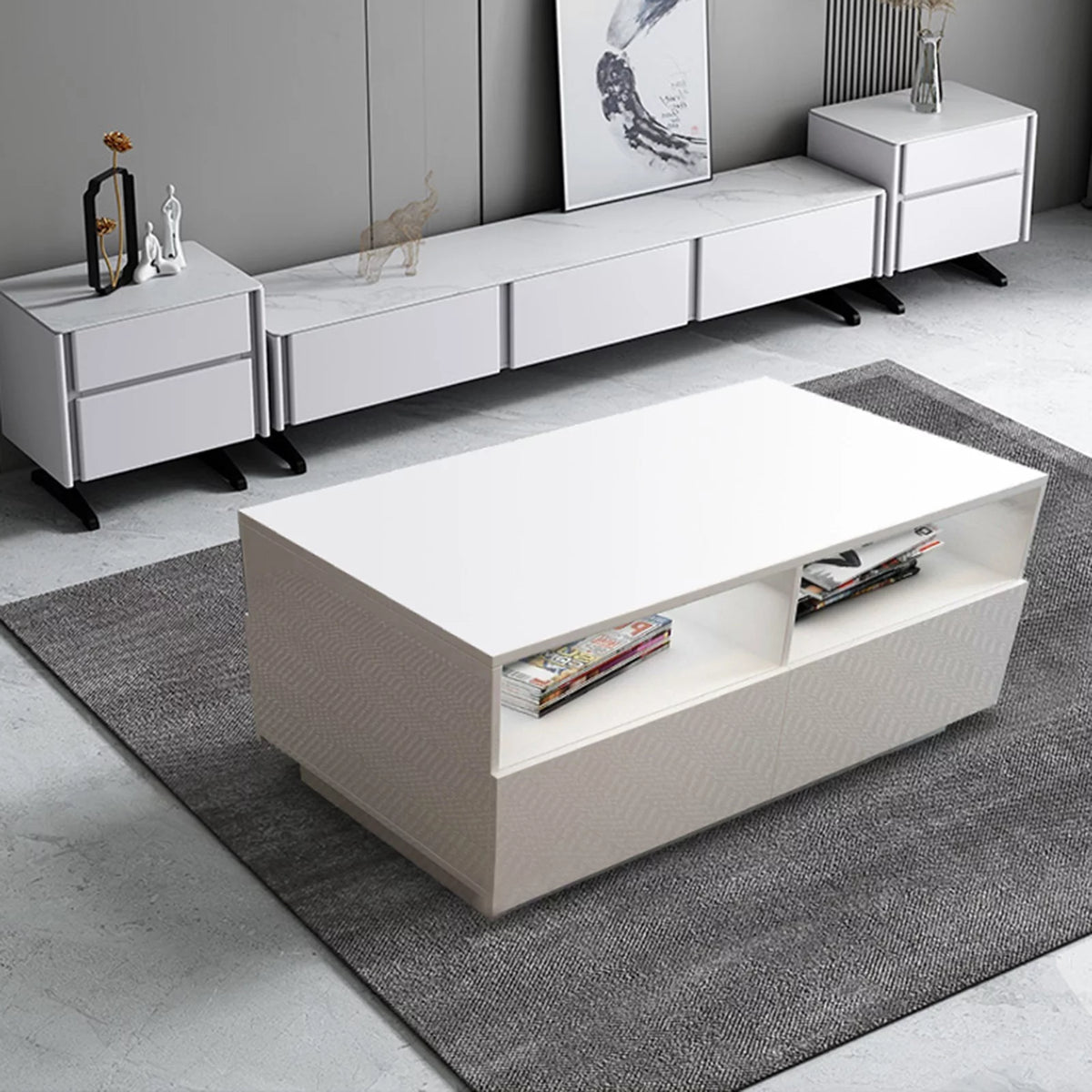 High Gloss Coffee Table with 4 Drawers and 2 Open Shelves N19838