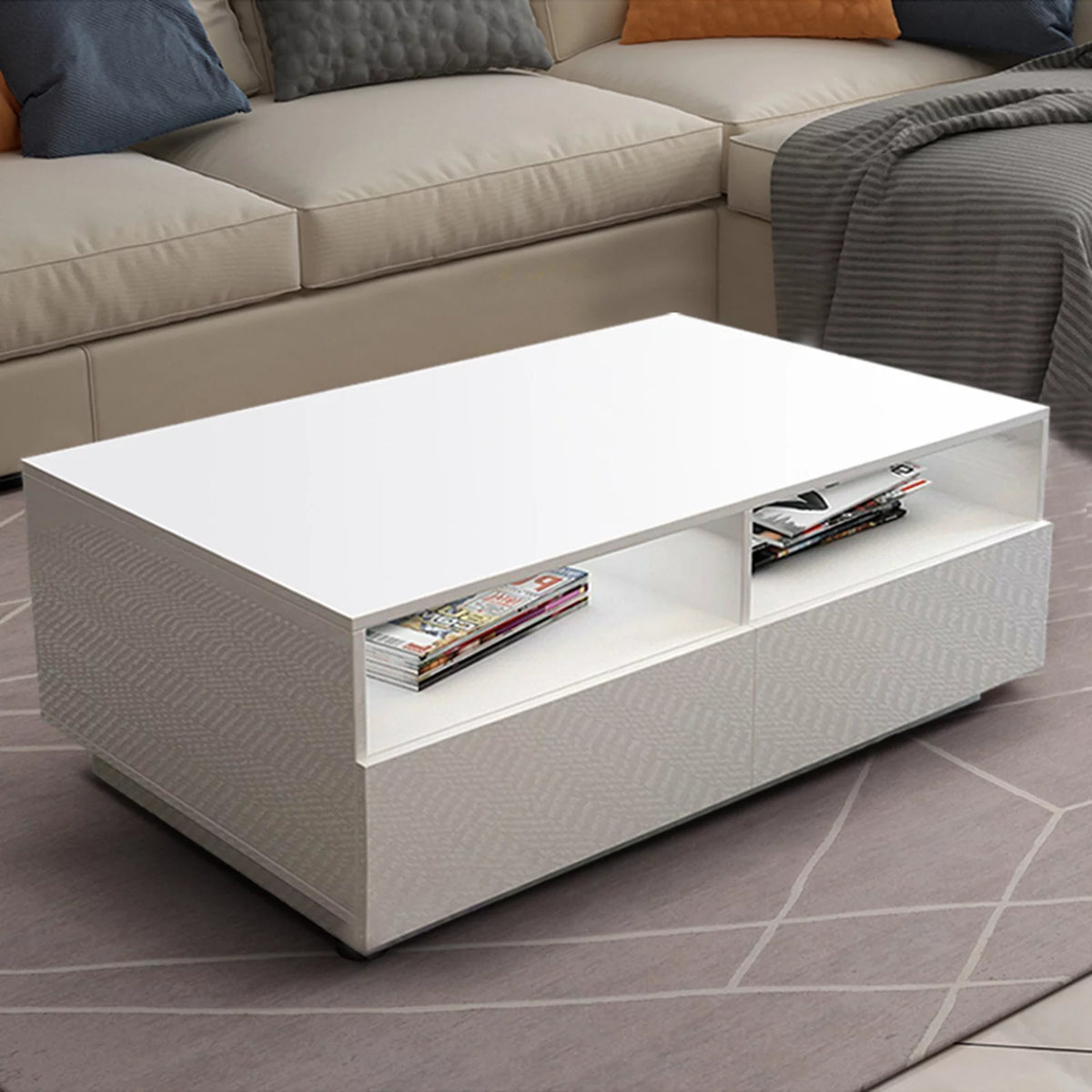 High Gloss Coffee Table with 4 Drawers and 2 Open Shelves N19838