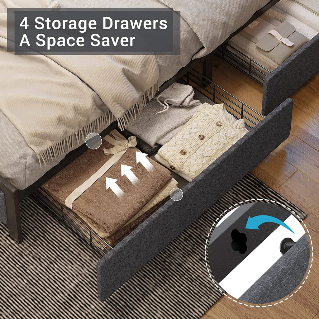 LED Queen Bed Frame with Storage Headboard and Drawers Z5430