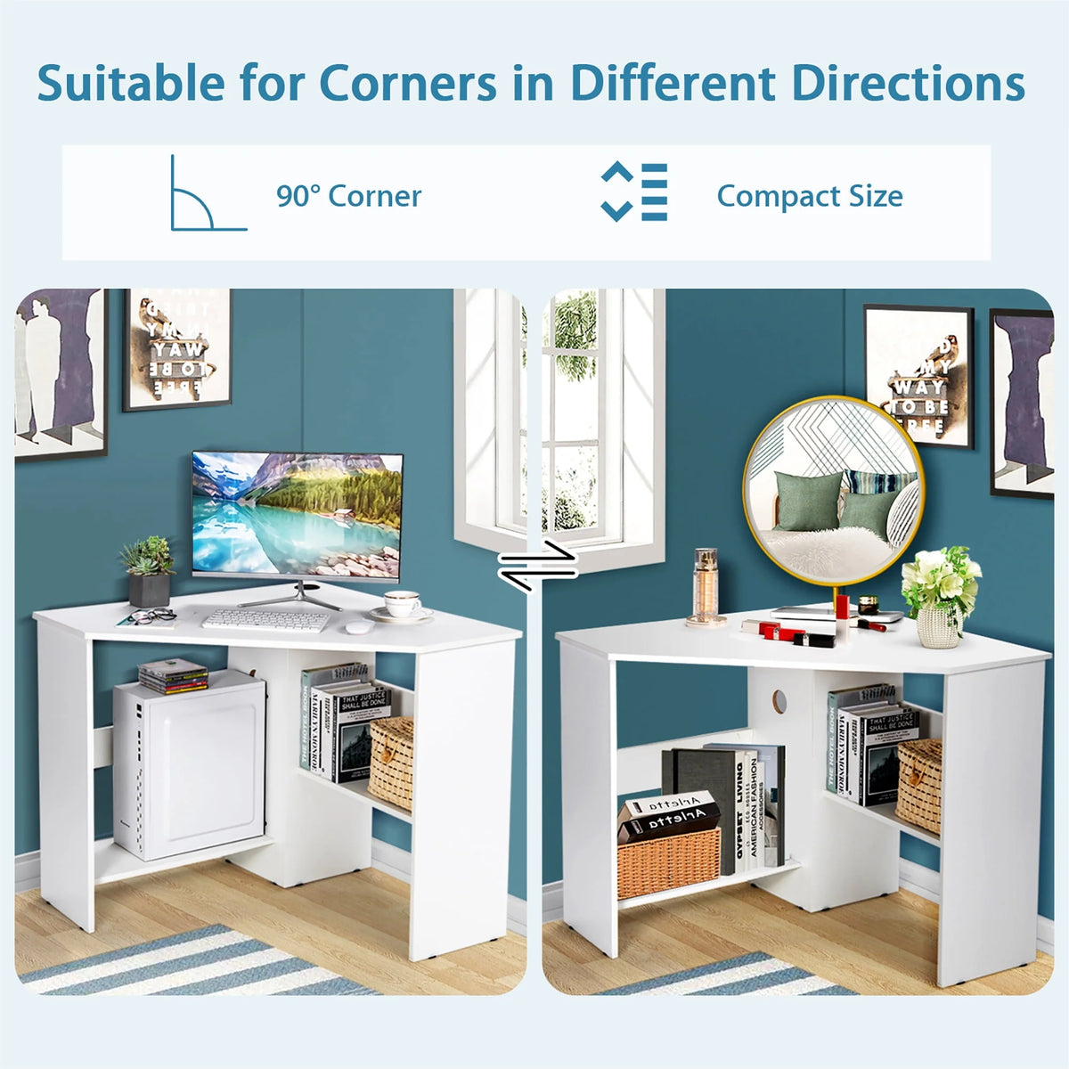 Corner Computer Desk with Storage Shelf F1846