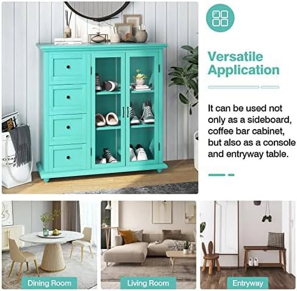 Blue Buffet Sideboard with 2 Doors 4 Drawers Q585