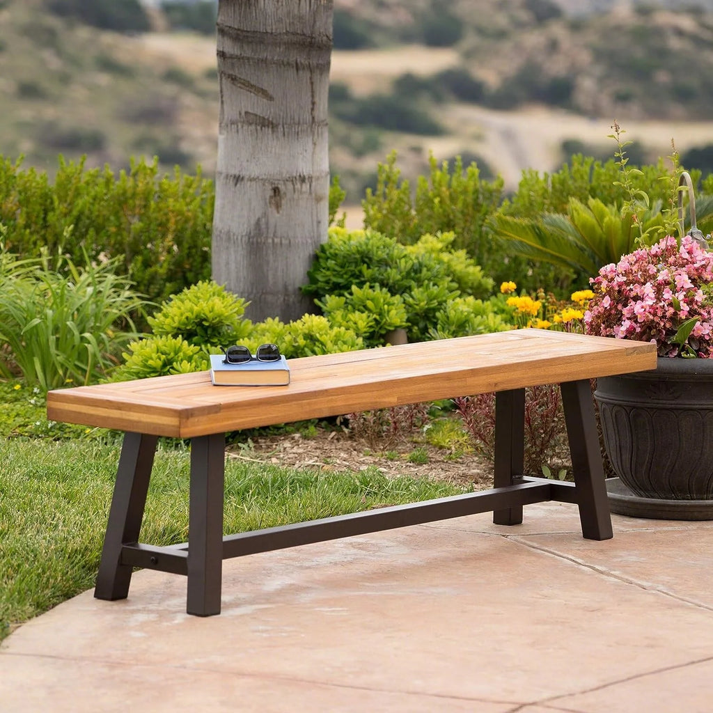 Acacia Wood and Metal Bench B10890
