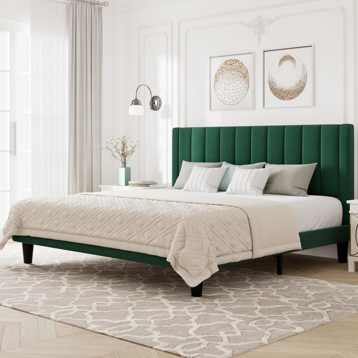 Queen Size Pink Velvet Upholstered Bed Frame P948506