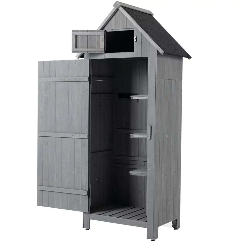 Gray Outdoor Wood Storage Cabinet with Shelves B1005