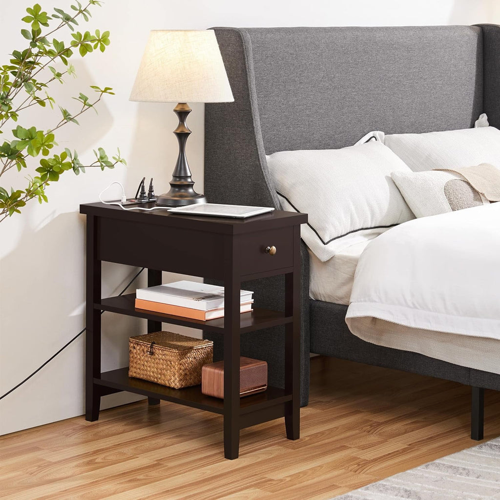 Espresso Narrow Nightstand with Charging Station O38168