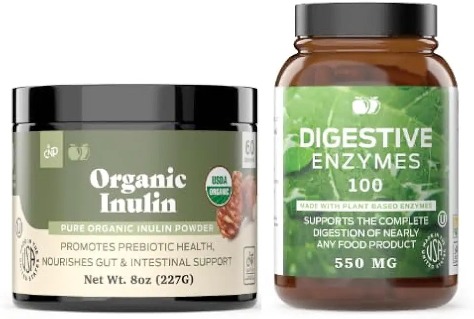 Organic Inulin Powder 8oz & Digestive Enzymes 100 Capsules I26468