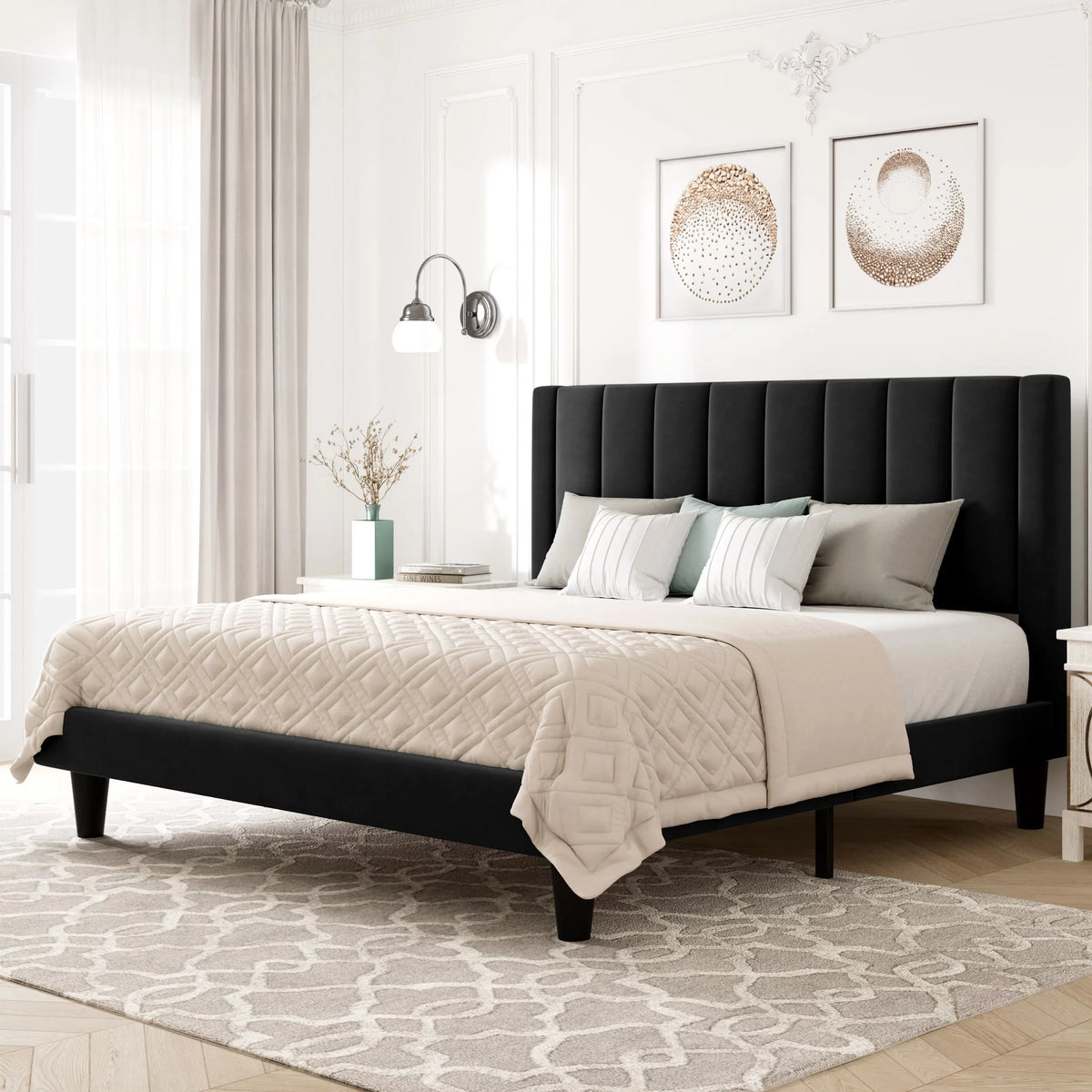 Queen Size Pink Velvet Upholstered Bed Frame P948506