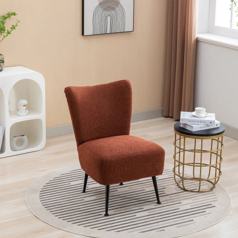 Burnt Orange Boucle Upholstered Armless Accent Chair T9053