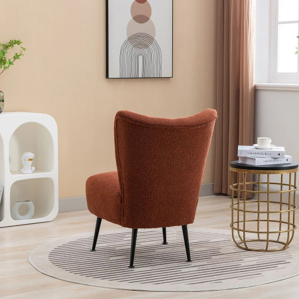 Burnt Orange Boucle Upholstered Armless Accent Chair T9053