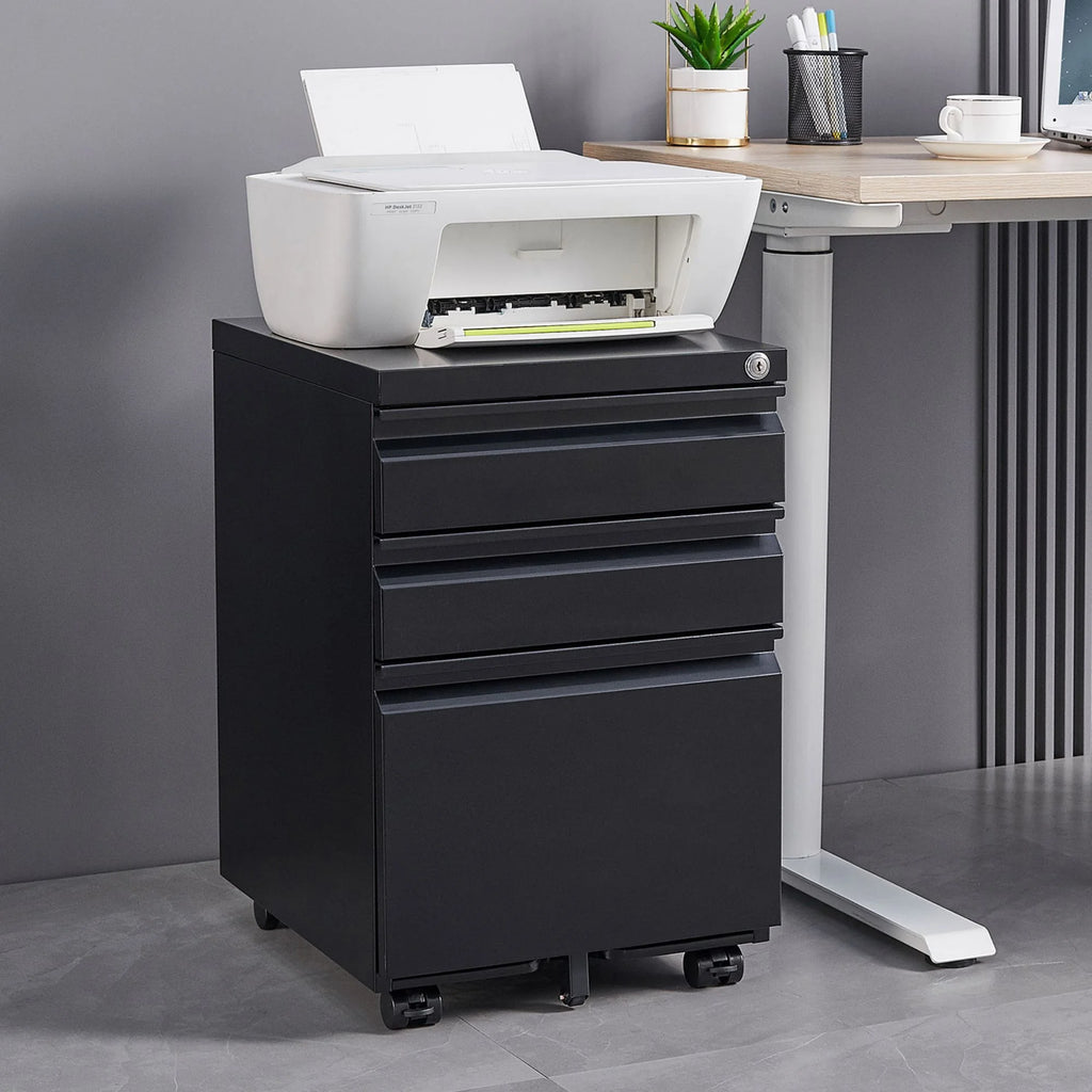 Black 3 Drawer Metal File Cabinet with Lock S63312