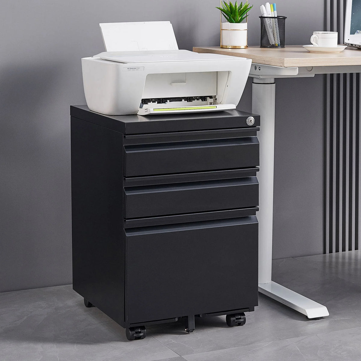 Black 3 Drawer Metal File Cabinet with Lock S63312