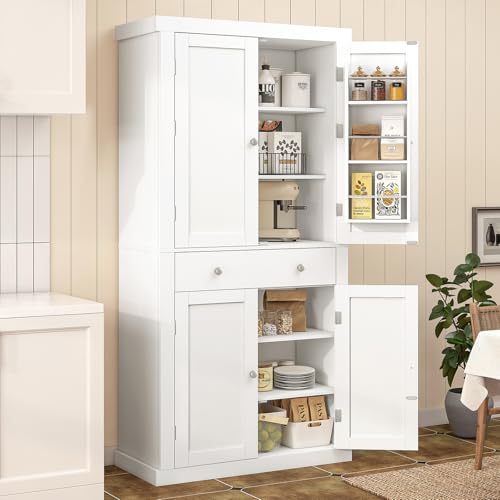 72” Black Kitchen Pantry Cabinet with 4 Doors and 1 Drawer E651