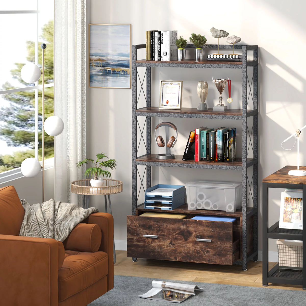 File Cabinet with Drawer and Open Storage Shelves W7782
