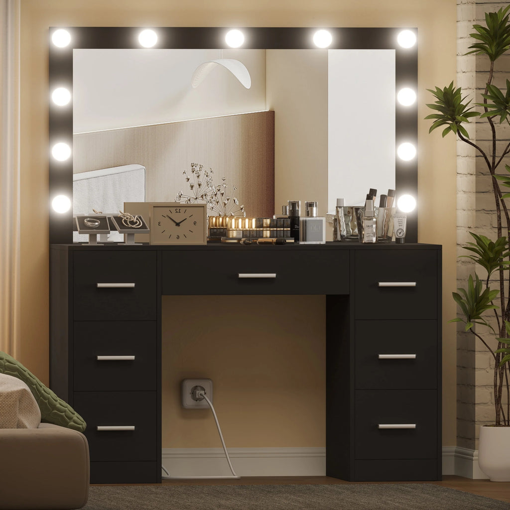 White Makeup Vanity Table with Mirror and 7 Drawer R4166