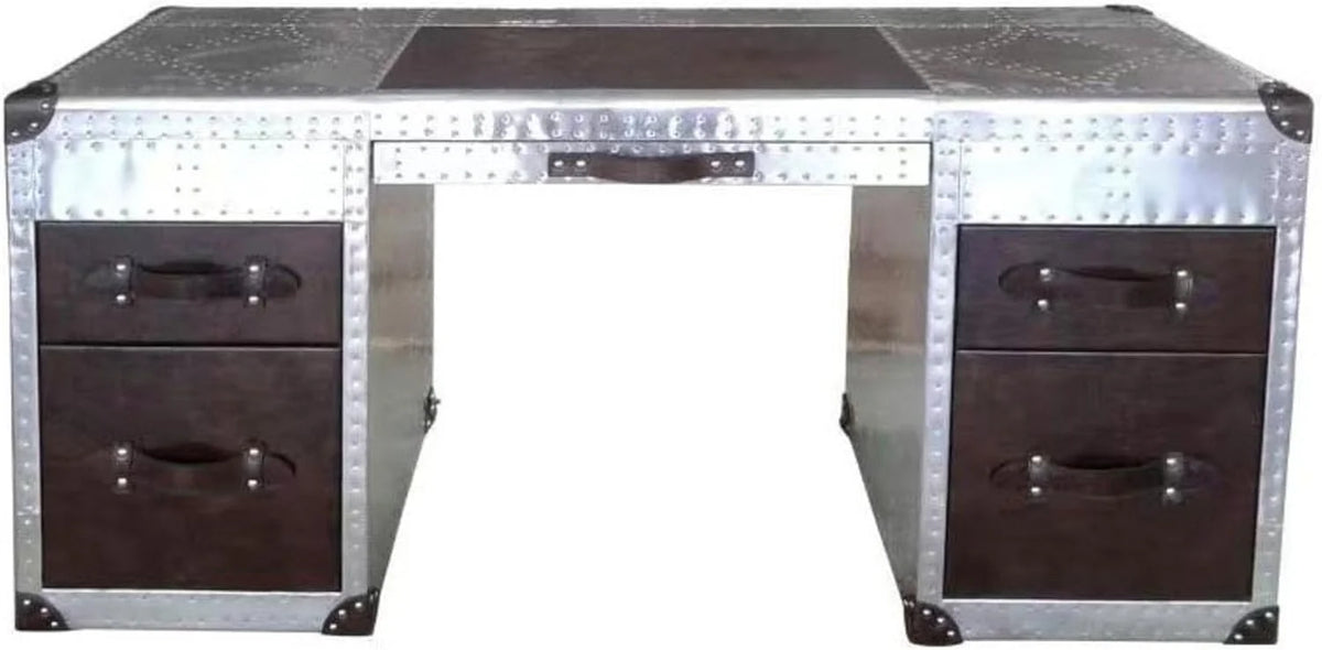 Aluminum Desk with Leather Drawer Q2746