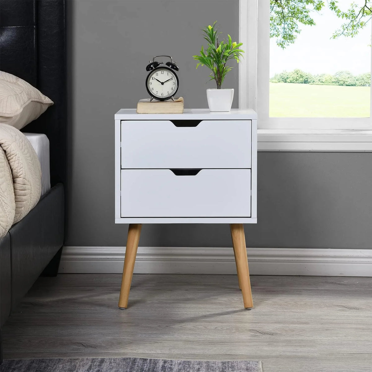 White Storage Drawer Nightstand B271