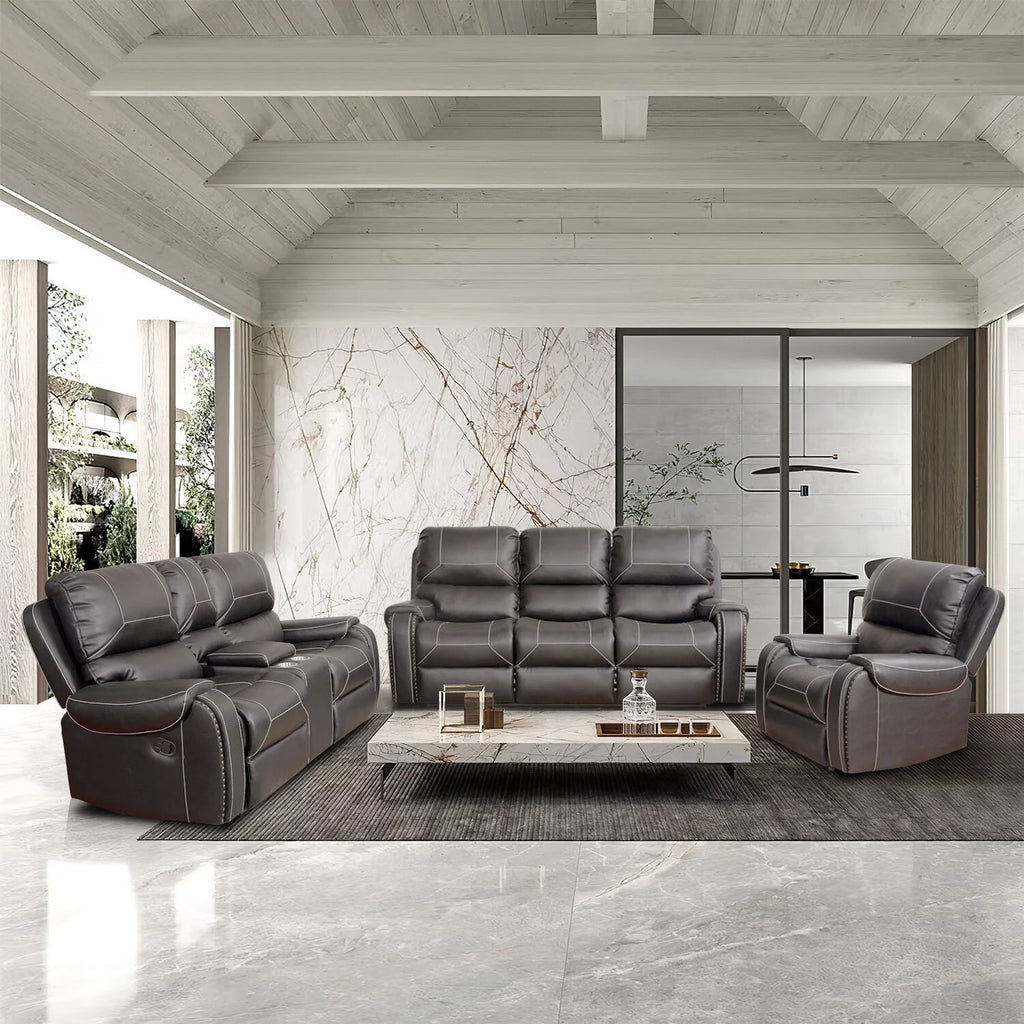 3-Seater Reclining Faux Leather Sofa with Drop-Down Table and Cup Holders F812