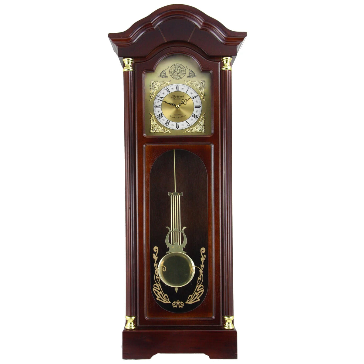 33" Antique Cherry Oak Finish Chiming Wall Clock with Roman Numerals L910973