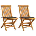 Set of 2 Taupe Cushion Teak Wood Foldable Outdoor Dining Chair P11689