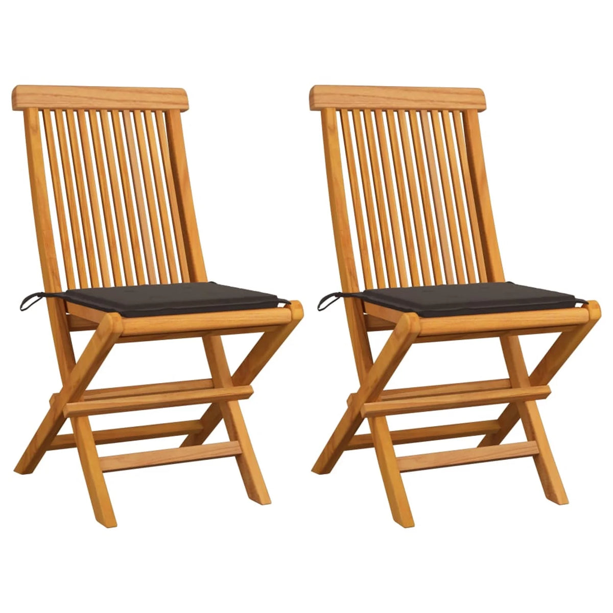 Set of 2 Taupe Cushion Teak Wood Foldable Outdoor Dining Chair P11689