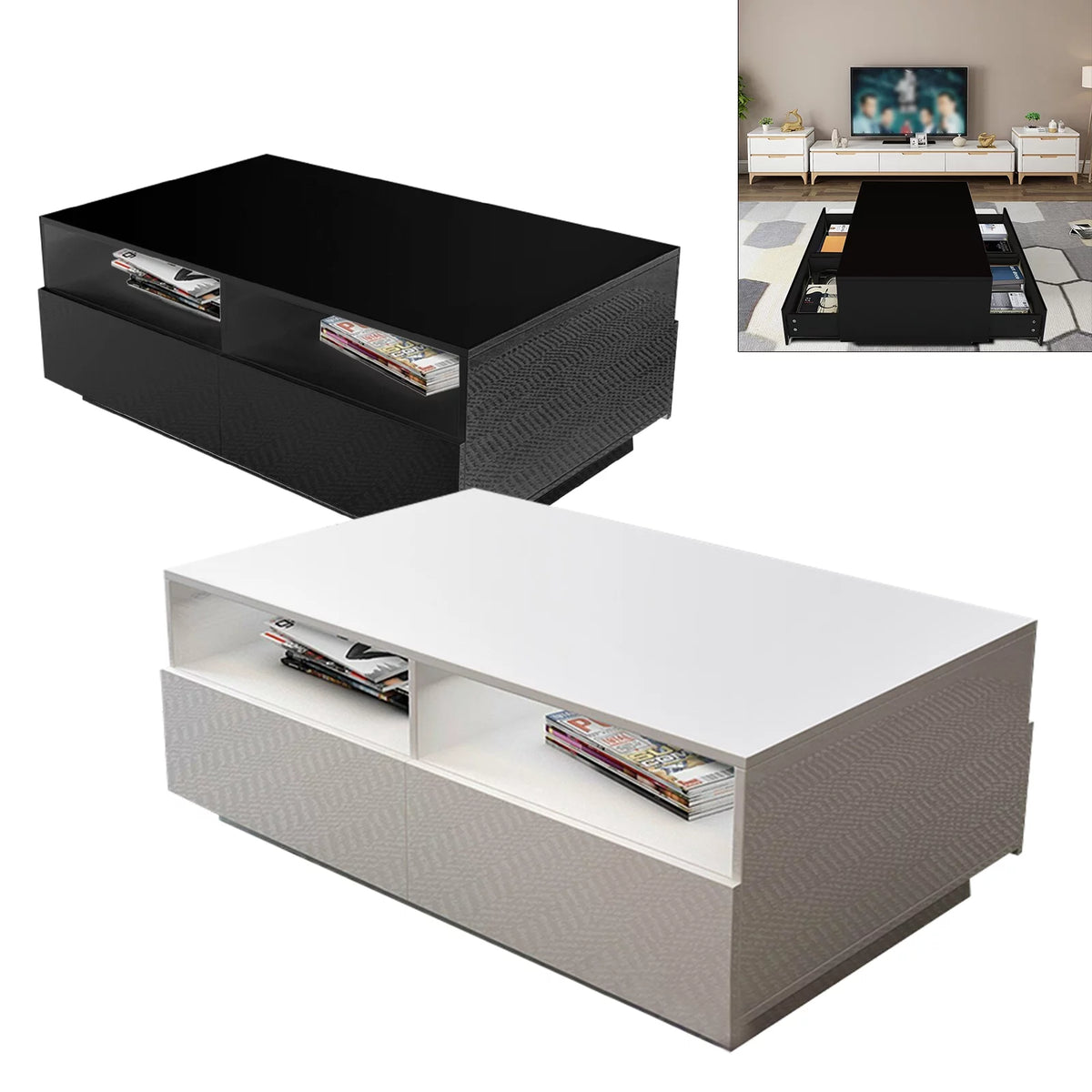 High Gloss Coffee Table with 4 Drawers and 2 Open Shelves N19838