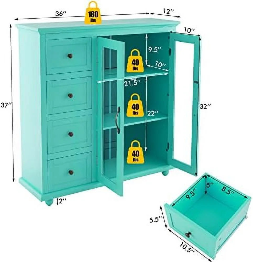 Blue Buffet Sideboard with 2 Doors 4 Drawers Q585