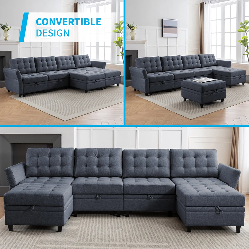Dark Grey Convertible Sectional Sofa with Storage Ottomans M62808