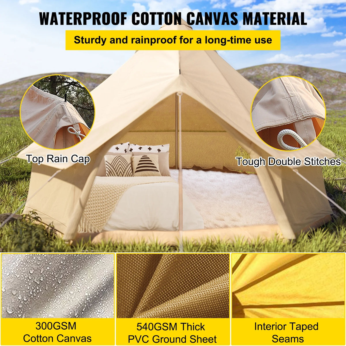 4-Season 8-10 People Waterproof Cotton Canvas Bell Tent E35508