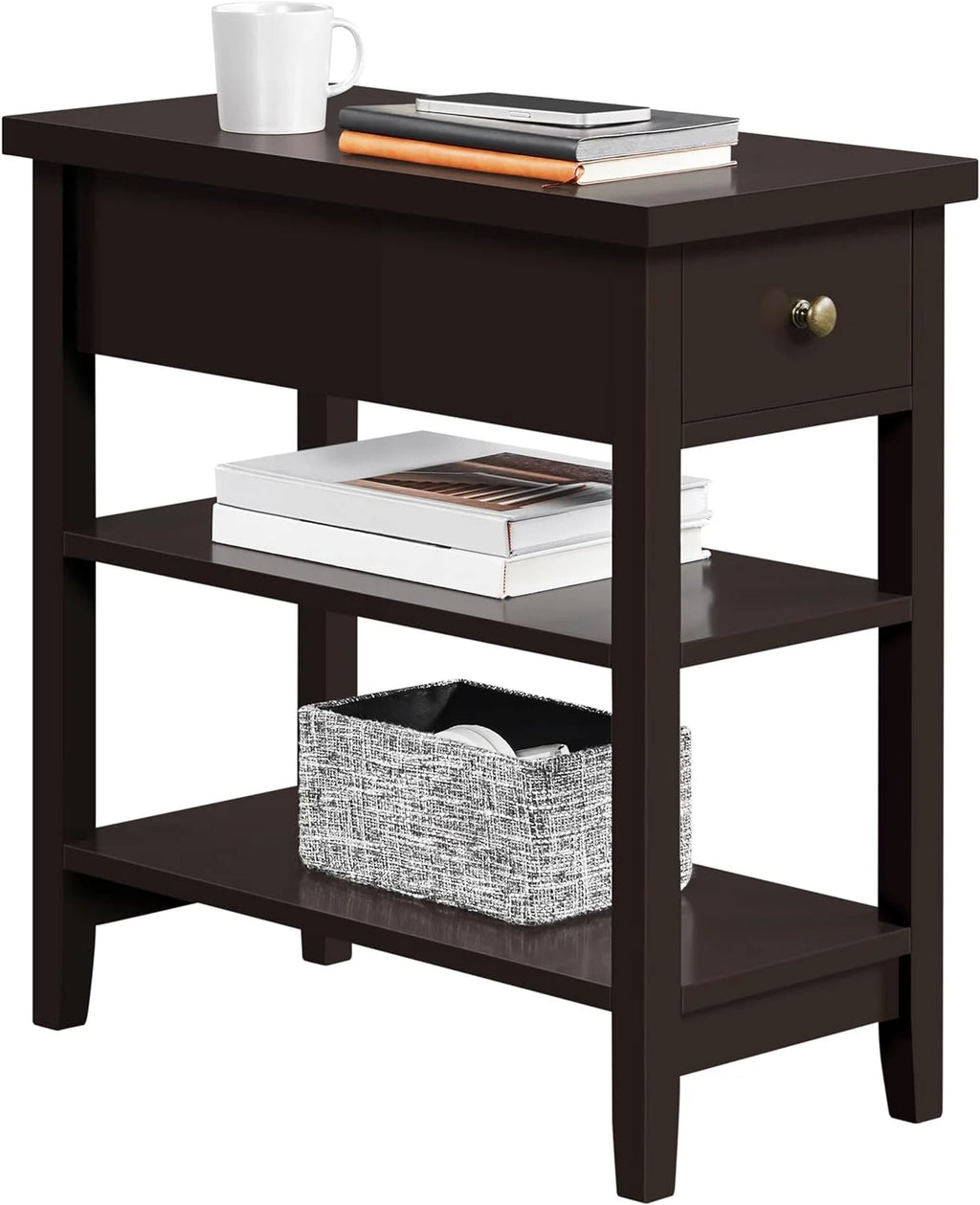 Espresso Narrow Nightstand with Charging Station O38168