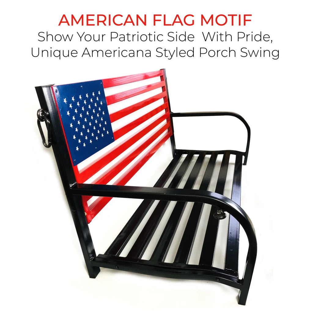 American Flag Outdoor Porch Swing with Hanging Chains L5603