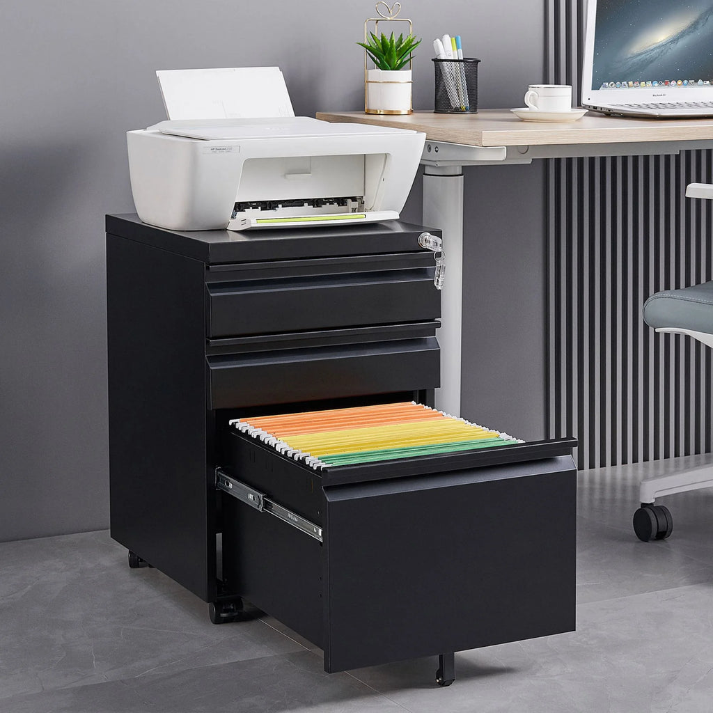 Black 3 Drawer Metal File Cabinet with Lock S63312