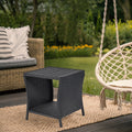 Black Wicker Rattan Outdoor Side Table with Storage Q63646