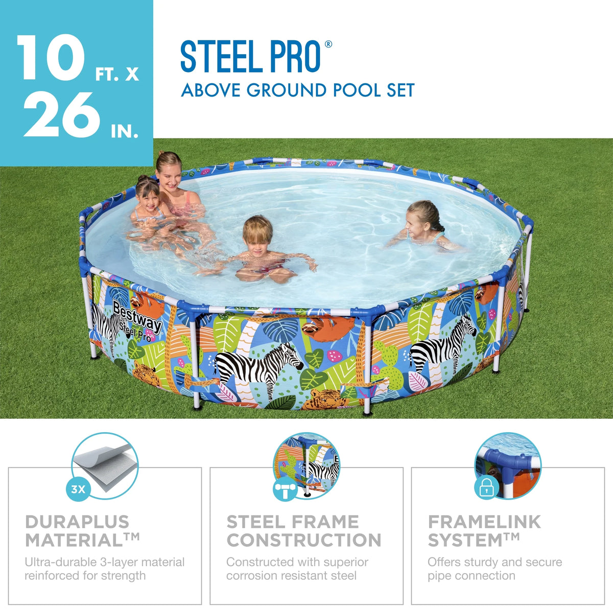 10 ft. x 26 in. Round Metal Frame Above Ground Pool J97322