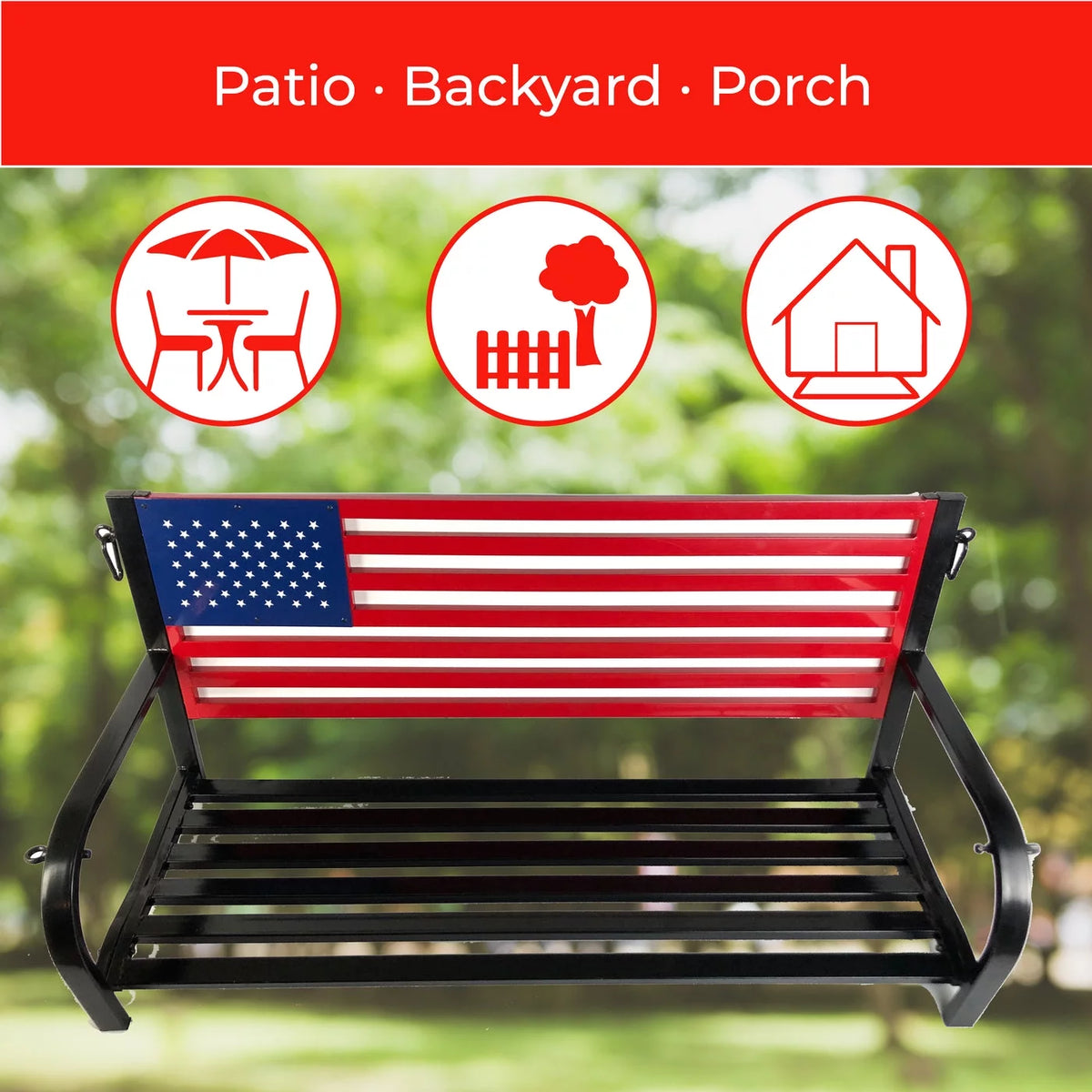 American Flag Outdoor Porch Swing with Hanging Chains L5603