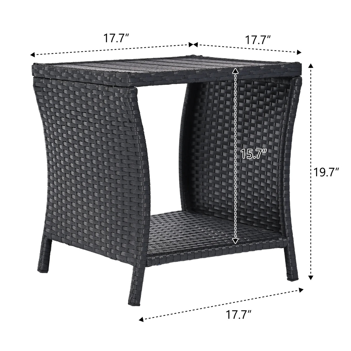 Black Wicker Rattan Outdoor Side Table with Storage Q63646