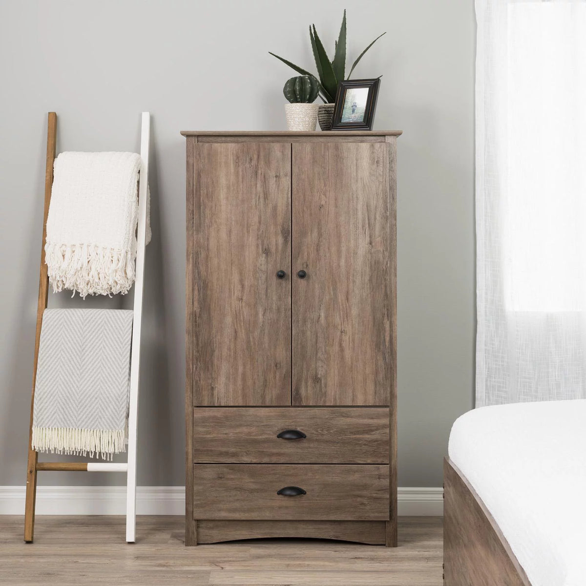 2 Door Wooden Bedroom Armoire in Drifted Gray T884
