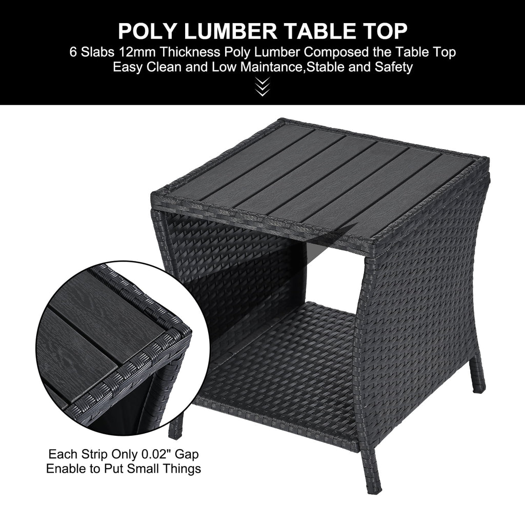 Black Wicker Rattan Outdoor Side Table with Storage Q63646
