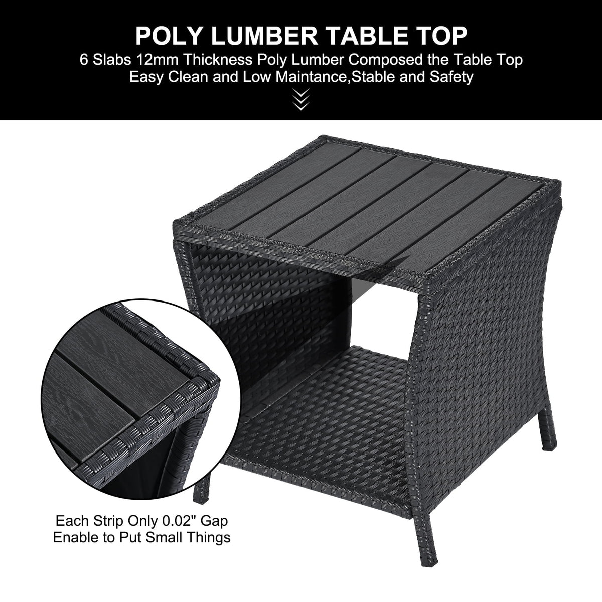 Black Wicker Rattan Outdoor Side Table with Storage Q63646