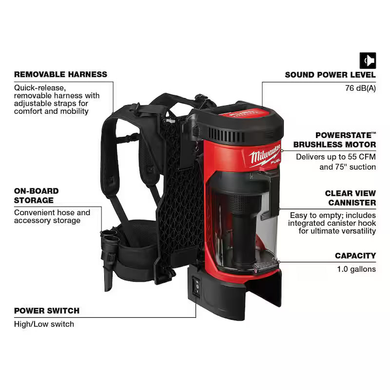 18-Volt Lithium-Ion Brushless Cordless 3-in-1 Backpack Vacuum C7807
