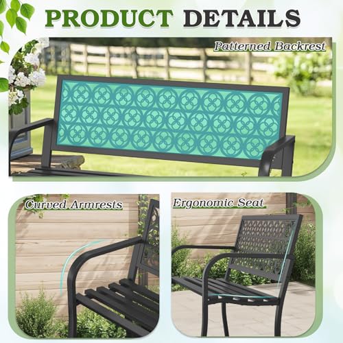 50" Heavy-Duty Metal Weatherproof Outdoor Bench F3093