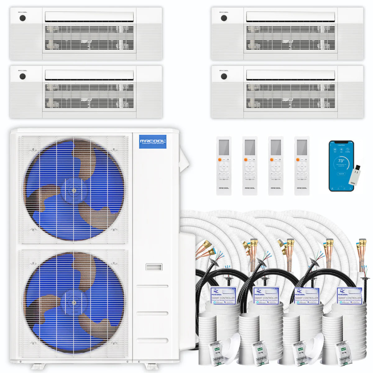 48,000 BTU 4 Zone Ceiling Cassette Ductless Air Conditioner and Heat Pump W5566